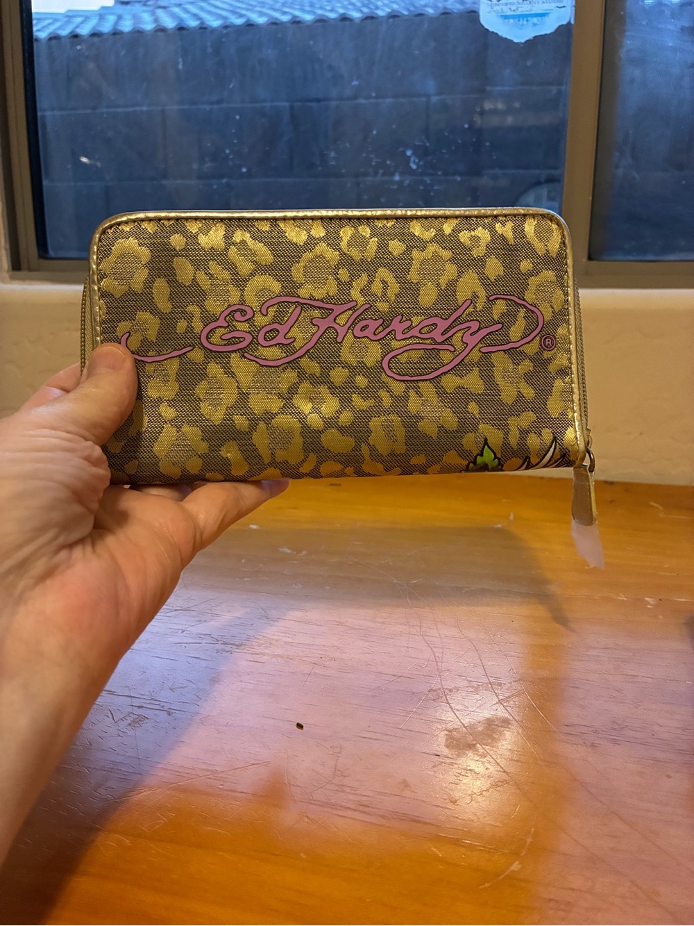 Ed Hardy Floral Tattoo Print Women's Clutch Wallet - Pink, Orange, Green - Picture 12 of 12
